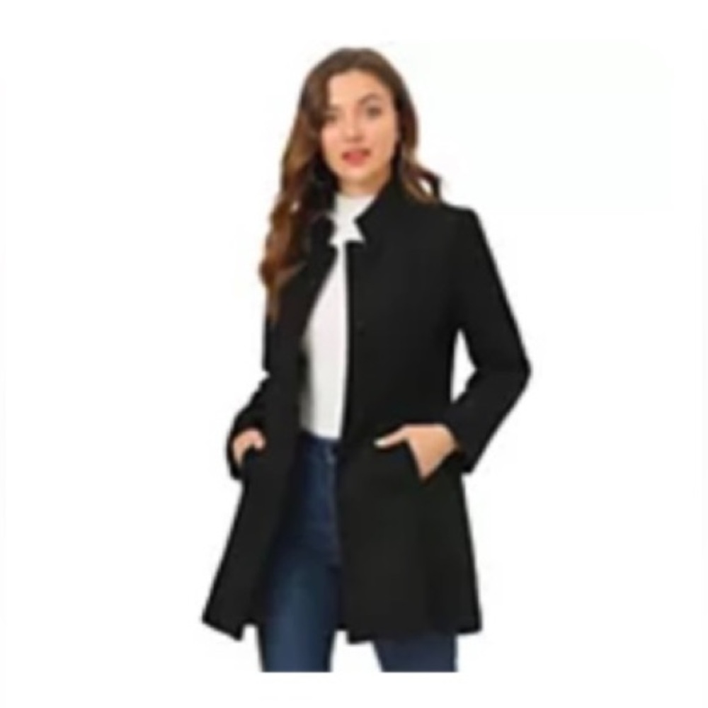 NEW Stand Collar Single Breasted Black Overcoat XL Black